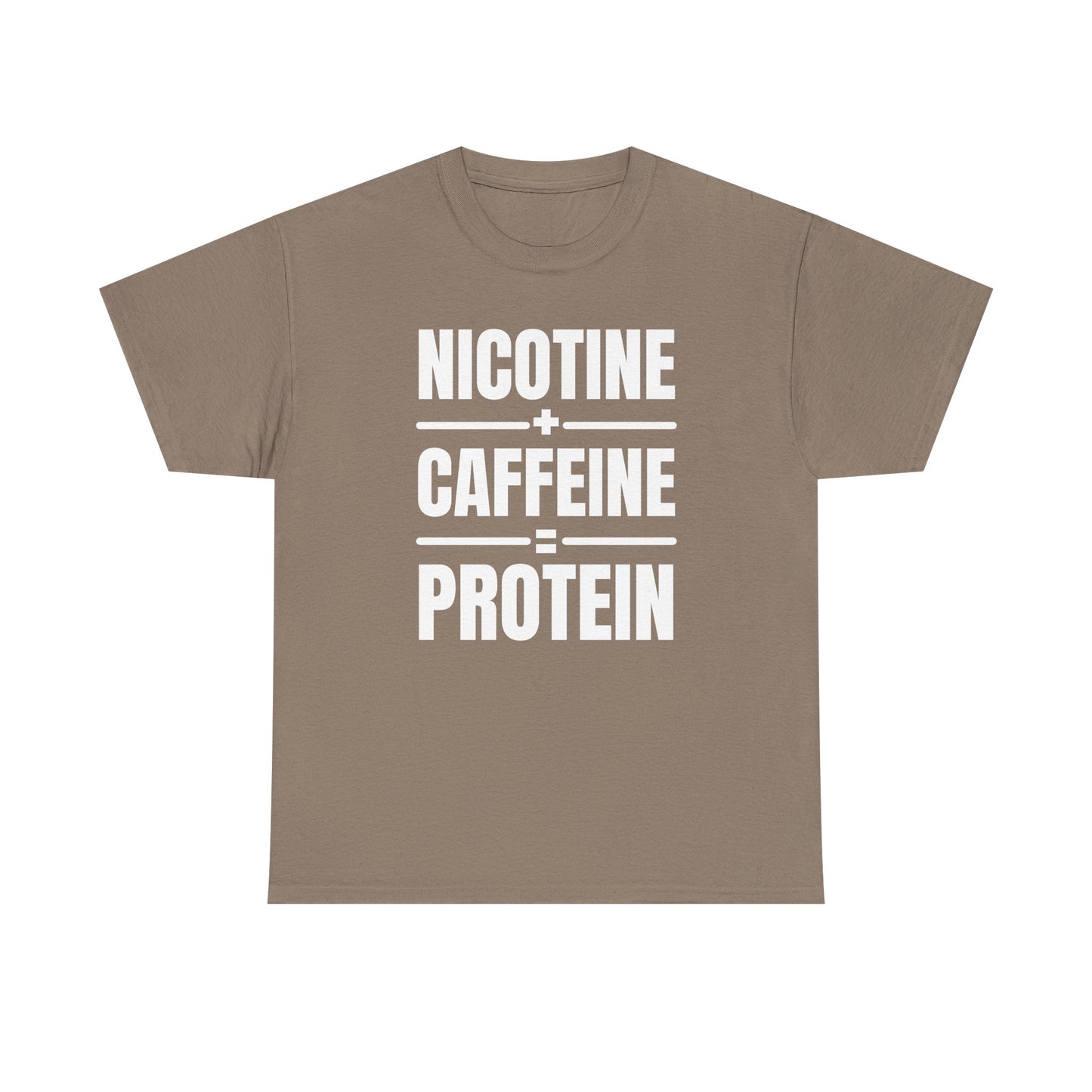 Nicotine + Caffeine = Protein Unisex Heavy Cotton Tee