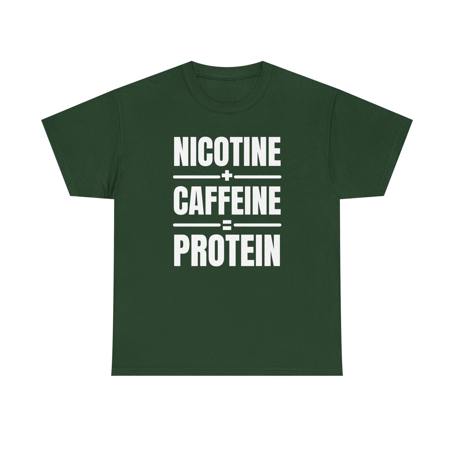 Nicotine + Caffeine = Protein Unisex Heavy Cotton Tee