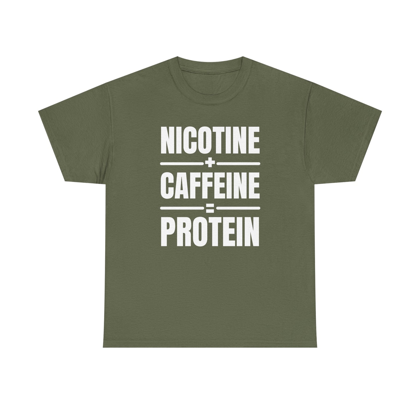 Nicotine + Caffeine = Protein Unisex Heavy Cotton Tee