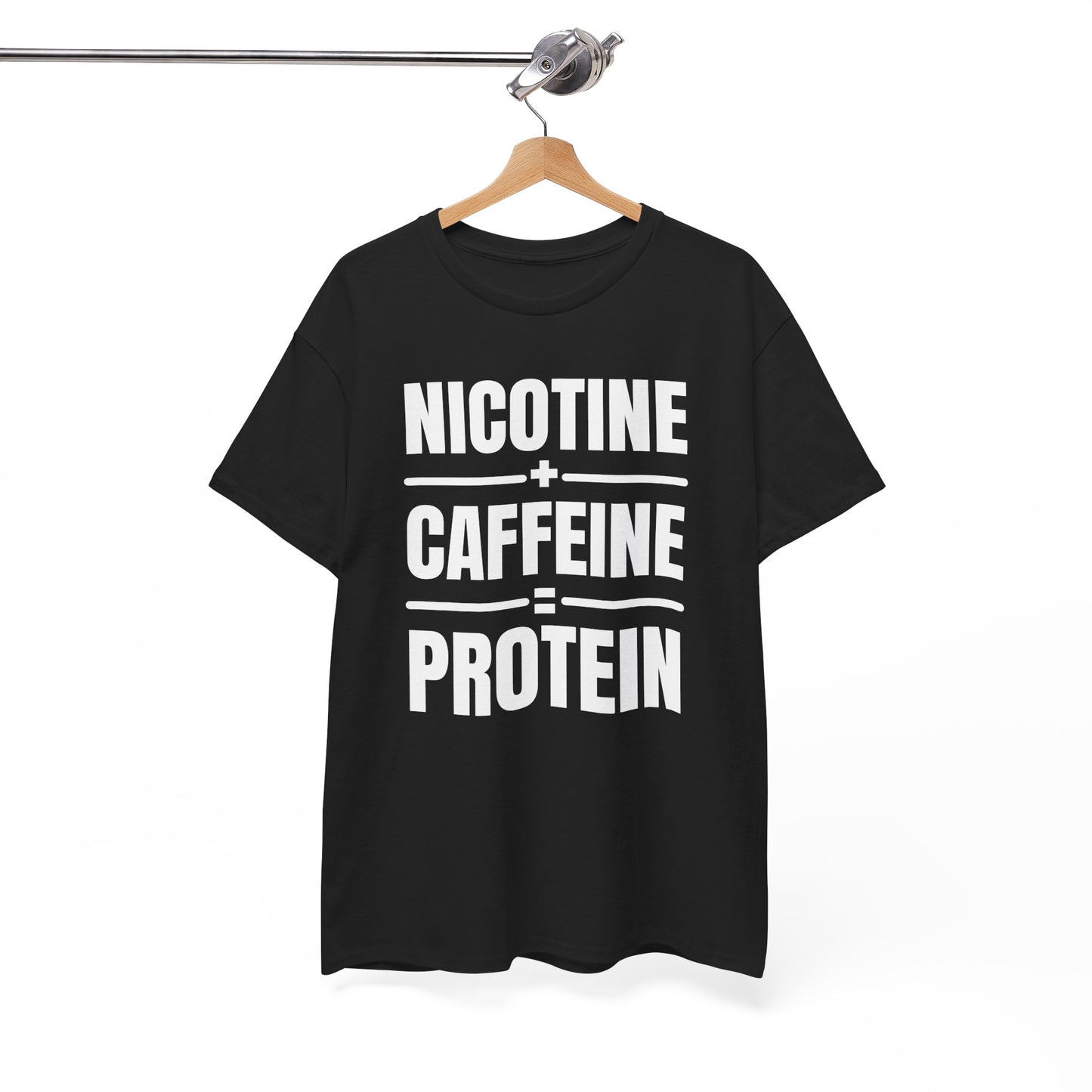 Nicotine + Caffeine = Protein Unisex Heavy Cotton Tee