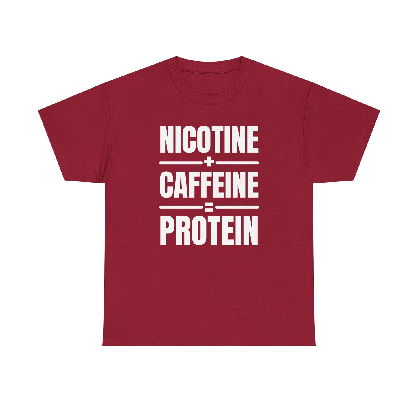Nicotine + Caffeine = Protein Unisex Heavy Cotton Tee
