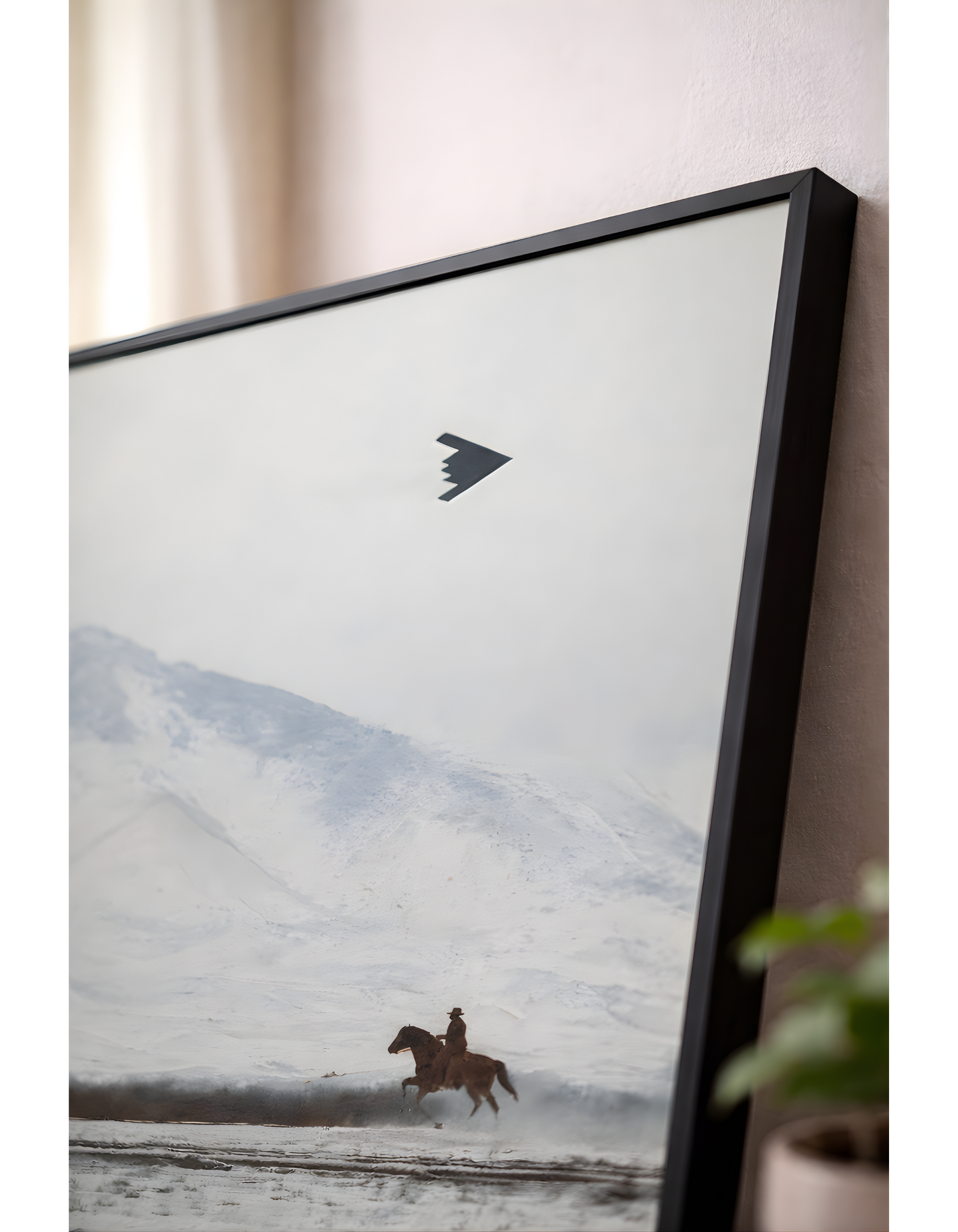 Cowboy on Horse and B2 Spirit Flying Satin Poster